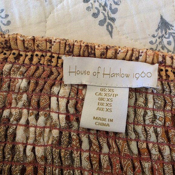 House of Harlow 1960 Maxi Skirt XS Linen Blend Boho Paisley Medallion Orange - Picture 10 of 16